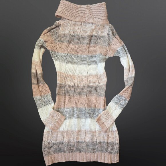 Y2K Sweater Fairy Grunge Boho Size XS Beige Gray Striped Long Sleeve Pockets - Picture 5 of 7